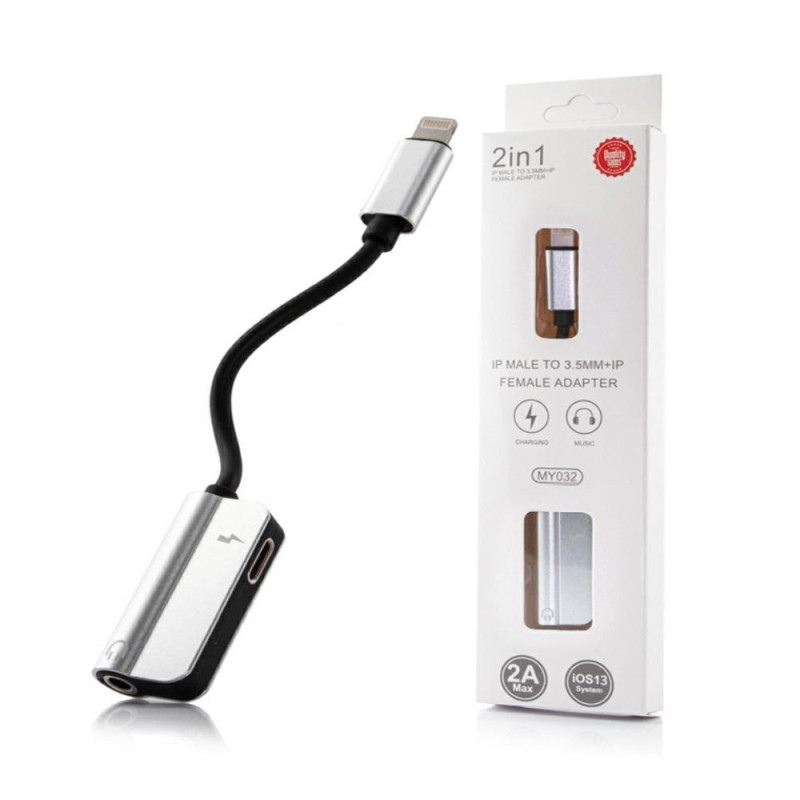 Cable adaptador de audio Iphone Lightning a Jack 3.5mm Plata Hembra
